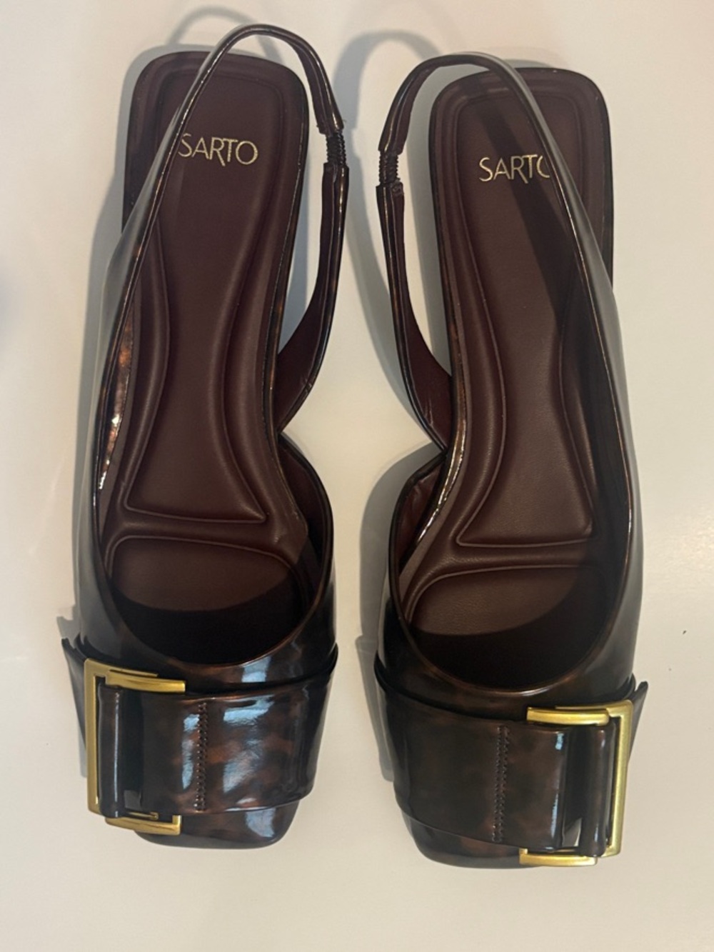 Franco Sarto Brown Tracy Tortoiseshell Slingback Flats with Gold Buckle - Picture 6 of 9